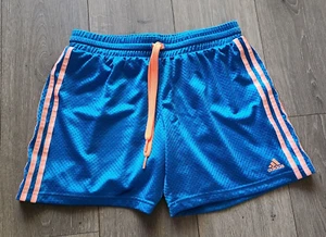 Adidas Climalite Athletic Shorts Women's M Blue Orange Accents Drawstring - Picture 1 of 13