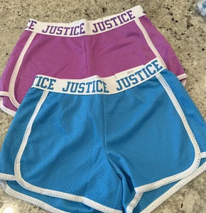 NWT Justice Girl's Size 6/7Fold-over Mesh Shorts Lilac Pink& Aqua Blue 2 Pcs. - Picture 1 of 6