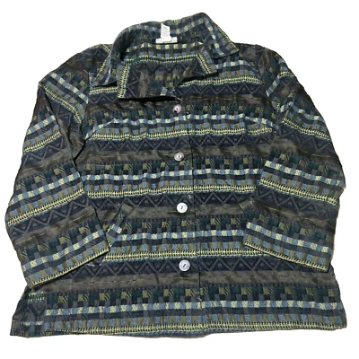 Sag Harbor Jacket Womens Plus 16W Blue Green Aztec Geometric Button Front EUC - Image 1 of 4