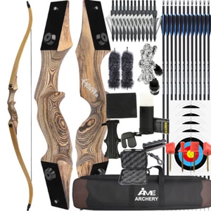 60" Recurve Bow 20-60lbs Limbs Wooden Takedown Bow Archery Target Shooting Hunt - Picture 1 of 27