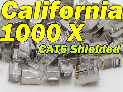 Lote 1000 Piezas CAT6 Blindado Rj45 8P8C Red Ethernet Enchufe Conector Chapado en Oro Foto 1 de 4