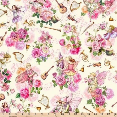 Edredón de tela de algodón crema Spring Songs Flower Fairies DC12244 por media yarda Foto 1 de 2