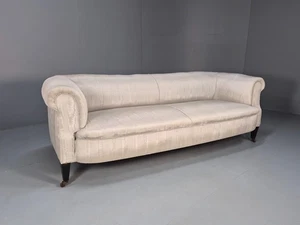 Vintage Victorian Chesterfield Country House Sofa in Cream Cotton EB9978 VCHE - Picture 1 of 23