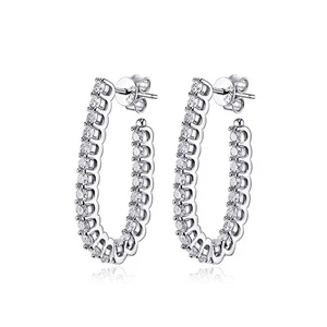 Full 2.2mm Real Round Moissanite Hoop Huggie Earrings 925 Sterling Silver GRA - Picture 1 of 13