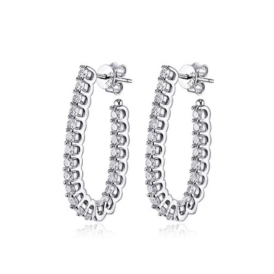 Full 2.2mm Real Round Moissanite Hoop Huggie Earrings 925 Sterling Silver GRA - Image 1 of 4