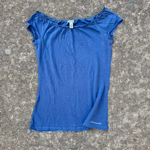 Abercrombie Kids Off Shoulder Tee XL Blue Y2K Logo Stretch Fit - Picture 1 of 4