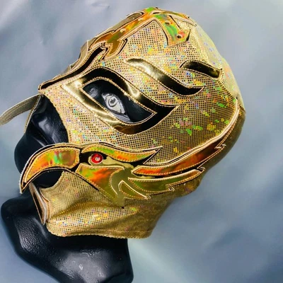 Máscara de Lucha Libre Semi Profesional King Mysterio Máscara Lucha Rímel Luchador Dorado Foto 1 de 4