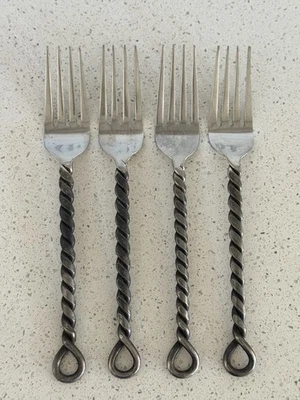 Pottery Barn PBN6 Stainless Dinner Forks Set 4 Twisted Handle 8 1/4” Thailand - Image 1 of 4