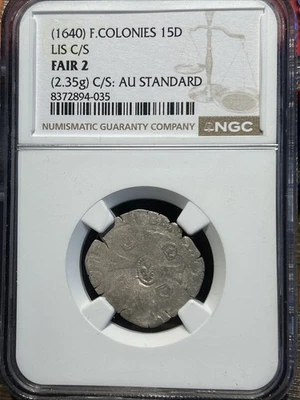 1640 France American Colonies French SILVER 15 Deniers Coin NGC Fair 2 C/S - Image 1 of 2