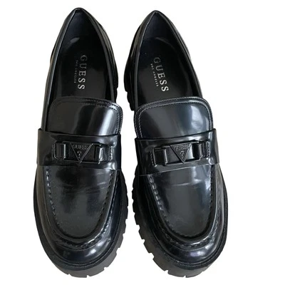 Guess Black Patent Leather Platform Loafers Shoes SIZE 7.5 New! - Изображение 1 из 4
