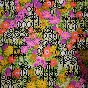 Vintage Hippie Mod 60s/70s Neon Floral Fabric 2 Yds (90x 45) - Picture 1 of 3