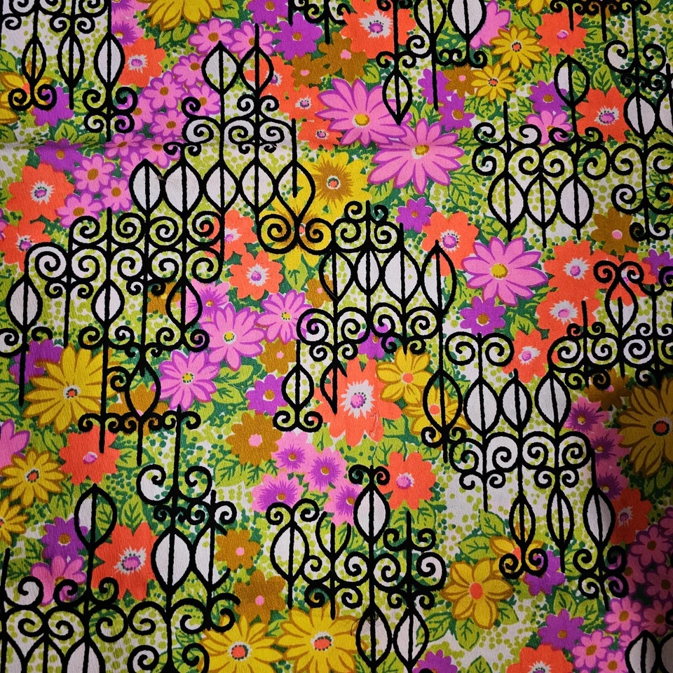 Vintage Hippie Mod 60s/70s Neon Floral Fabric 2 Yds (90x 45) - Image 1 of 3