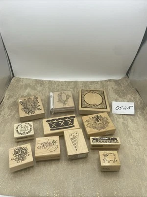 11 selos sortidos de impressão em blocos de madeira - Natal, flores e muito mais - Imagem 1 de 4