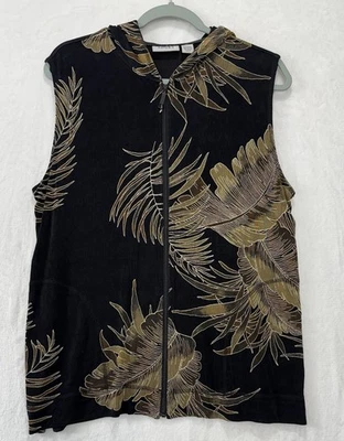 Chicos Travelers Hooded  Black Palm Print Full Zip Sleeveless Vest Size 3 - Image 1 of 4