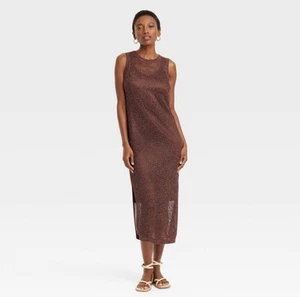 Women's Openwork Midi Tank Dress - a New Day ™ Brown XS - Picture 1 of 1