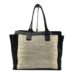 Chloe Alison Women's Tote Bag Python Print Embossed Logo Black Ivory Leather - Picture 1 of 10