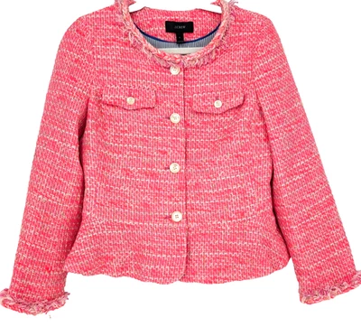 Blazer J Crew Mujer Rosa Tweed Peplum Volantes Flecos Borde Preppy Twee Coqueta 2 Foto 1 de 4