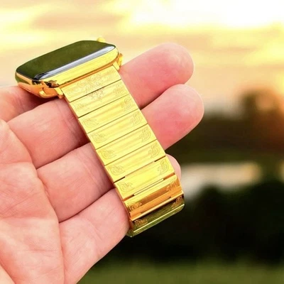 Apple Watch personalizado enchapado en oro 24K 45 mm SERIE 9 banda grabada pulida GPS LTE Foto 1 de 4