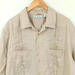 Camisa Cubavera Para Hombres XLT Beige Clásica Lino Guayabera Abotonada Acentos de Campamento 51" - Imagen 1 de 8