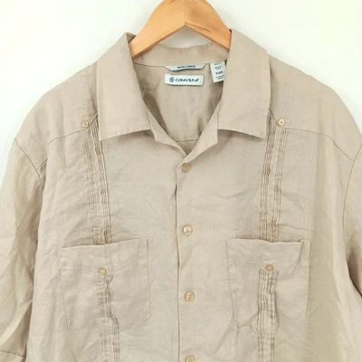 Cubavera Shirt Mens XLT Beige Classic Linen Guayabera Button Up Camp Accents 51" - Image 1 of 4