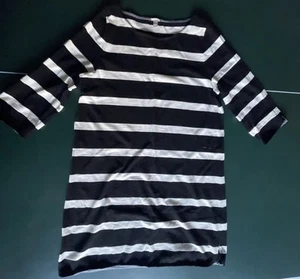 J CREW schwarz/weiß weite Streifen 3/4 Arm Etuikleid Tunika L Top Zustand - Bild 1 von 7