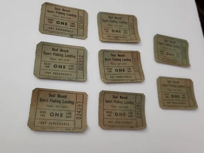 8 Vintage Seal Beach Sport Fishing Landing Bait Tickets - Image 1 of 4