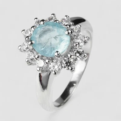 Anillos de aguamarina azul deslumbrantes de 1,15 quilates de plata de ley 925 hechos a mano joyería fina Foto 1 de 4