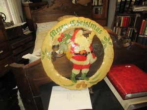 Corona de Papá Noel de metal arte popular de mediados de siglo 22" corte antorcha pesada pintada a mano con bolsa - Imagen 1 de 16