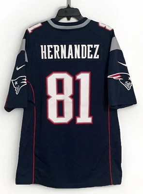 NWOT NIKE NFL NEW ENGLAND M BLUE #81 AARON HERNANDEZ HOME JERSEY READ! - Image 1 of 4