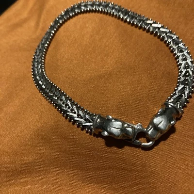 "Brazalete Milor de plata de ley con doble cabeza de pantera de 8""" Foto 1 de 4
