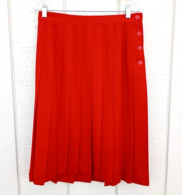 Falda de lana plisada roja pequeña Talbots talla 14 hasta la rodilla cierre de botones laterales Foto 1 de 4