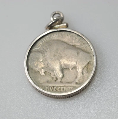 INDIAN HEAD  BUFFALO NICKEL  coin PENDANT  charm Sterling Silver Bezel MG26 - Image 1 of 4