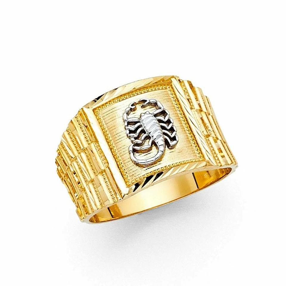 Mens Horoscope Ring Scorpio Two Tone 14k Real Gold Square Escorpión Oro Anillo - Image 1 of 1