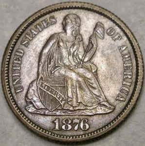 1876 CC LIBERTY SEATED SILVER DIME GORGEOUS VERY RARE DOUBLE DIE REVERSE VP-004 - Picture 1 of 2