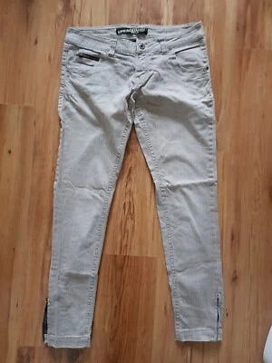 Damen Cort Hose Springfield Grau Weiß Rosa Streifen 38 M Stretch used look - Bild 1 von 4