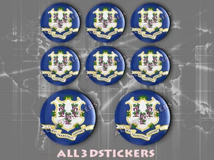 8 x 3D ROUND Resin Domed Flag Connecticut - USA Adhesive Decal Vinyl - Imagen 1 de 1