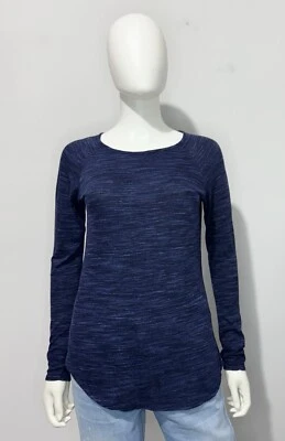 Athleta Transcend Womens Top XS Cotton Blend Navy Purple Long Sleeve Crew Neck - Image 1 of 4
