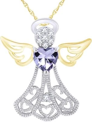 Collar Colgante Ángel Piedra Natal Simulada y Diamante Chapado en Oro Blanco 925 Foto 1 de 2