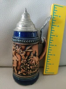 Vintage Lidded Beer Stein Gerz W German Froh Beim Bier Das Lieben Wir blue 5" - Picture 1 of 7