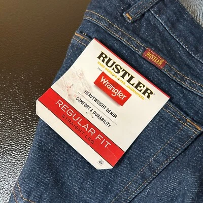 Rustler Heavyweight Jeans Regular Straight Leg Dark Wash Denim Pants Mens 46x30" - Image 1 of 4