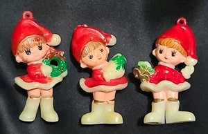 Vintage 3 Christmas Pixies Plastic 2.5" Figure 1962 Hong Kong - Picture 1 of 9