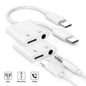 2 In 1 Universal Nylon Cable Type-C Adapter Charge + Jack 3.5 Mm Headphones - Picture 1 of 5