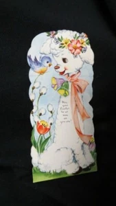 Tarjeta de Pascua vintage de cordero y pájaro azul c. 1940 tarjeta A-meri - Imagen 1 de 3