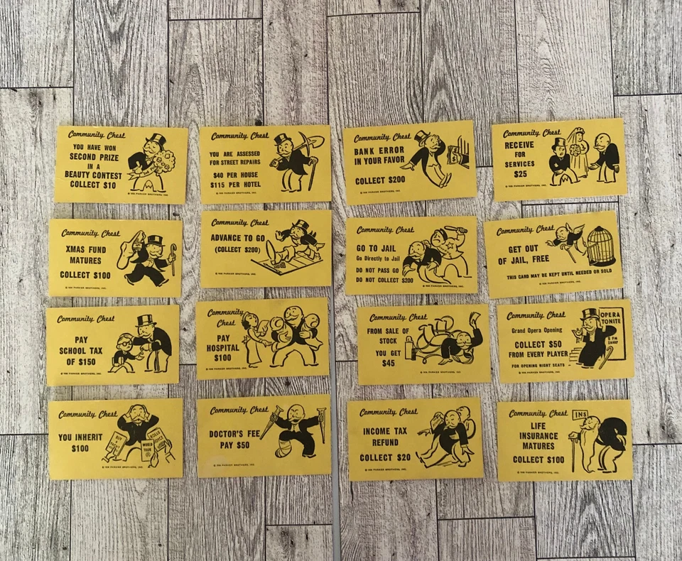 Tarjetas de cofre comunitario Parker Brothers Monopoly - reemplazos amarillos que elijas Foto 1 de 1