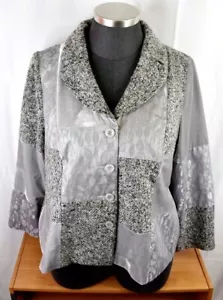Changes Velour Jacket Plus Size 24 Gray Patchwork Mixed Fabric NWT - Picture 1 of 7