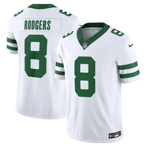 Men's New York Jets Aaron Rodgers #8 White Player Game Stitched Jersey NWT Cover