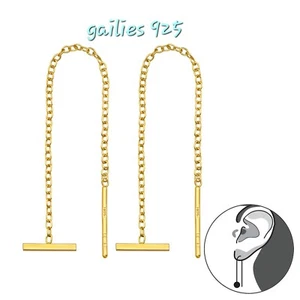 Women's Girls Sterling Silver Thread Through Bar Earrings - Picture 1 of 2