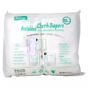 Fasoar 3 Ply Cotton Prefold Cloth Diapers, 12 Pack (10-35 lbs) - Picture 1 of 1