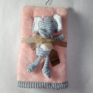 Chick Pea Elephant Baby Blanket Lovey Set Pink Gray Ribbed Plush 30" x 36" - Picture 1 of 10