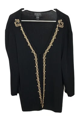 Cárdigan Suéter Mujer Negro Tejido Talla Grande 2X Estilo Madera Cuentas Finura Foto 1 de 4